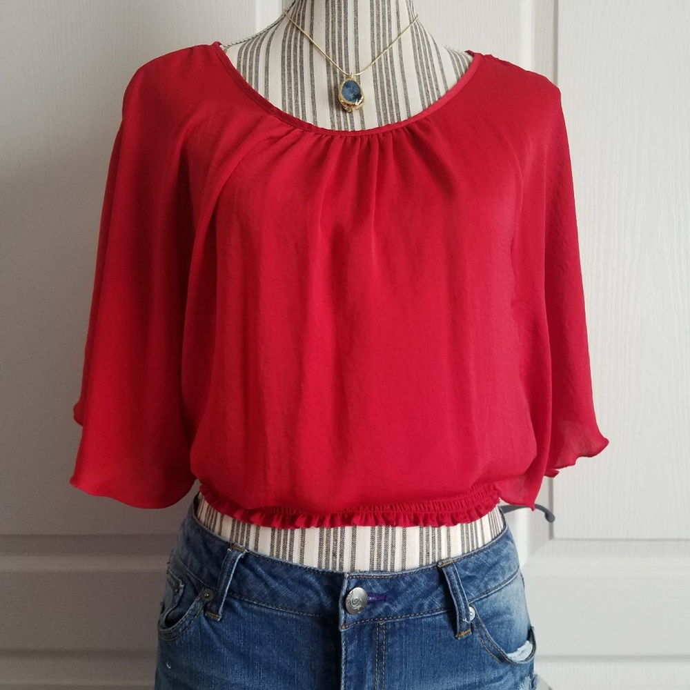 Red Midrift Silky Blouse By BCX